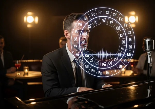 Musician improvising with Circle of Fifths on screen