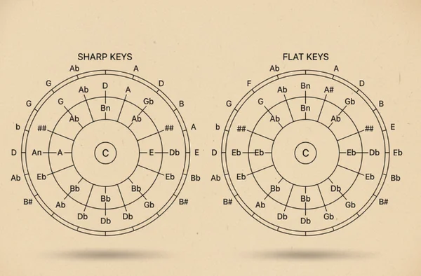 Vues du cercle des quintes avec dièses et bémols