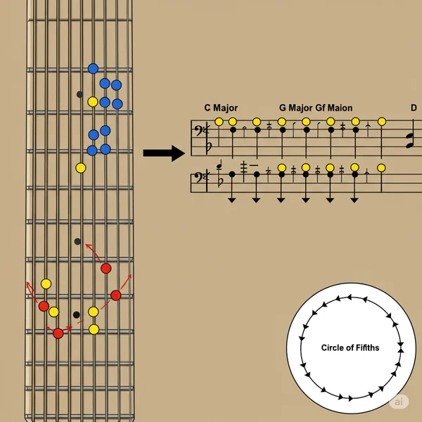 Circle of Fifths guitar fretboard root note visualization