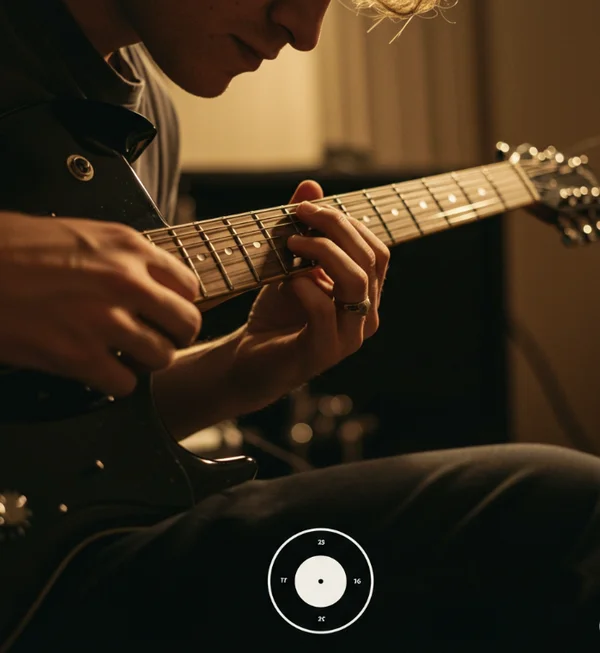 Guitarist practicing Circle of Fifths exercises on fretboard