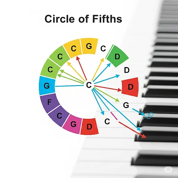 Diagramme du cercle des quintes mappé aux touches du clavier de piano