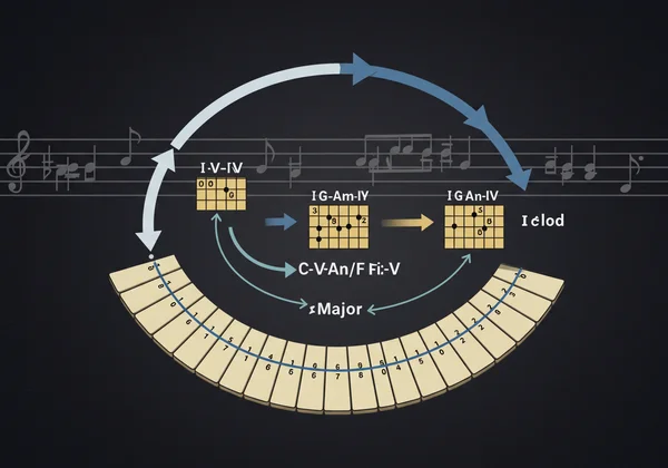 Cercle des Quintes montrant une progression I-V-vi-IV