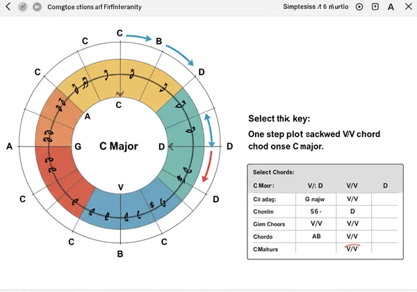 Interactive Circle of Fifths tool showing secondary dominants