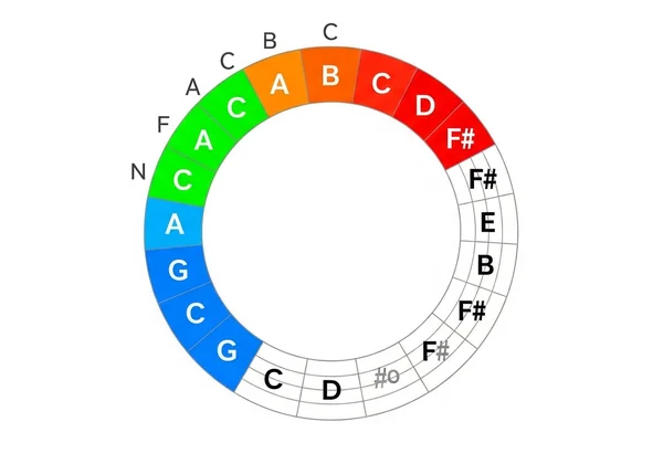 五度圈顯示突出顯示的 G 大調音階音符