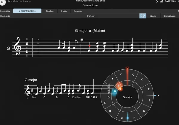 Interactive music tool showing a G major scale on treble clef
